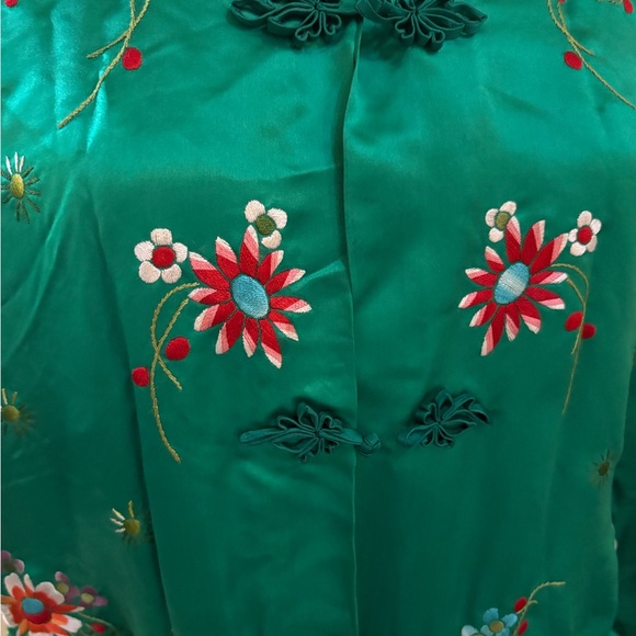 Stunning Emerald Green Vintage Plum Blossoms embroidered silk Jacket 34 - Picture 4 of 7